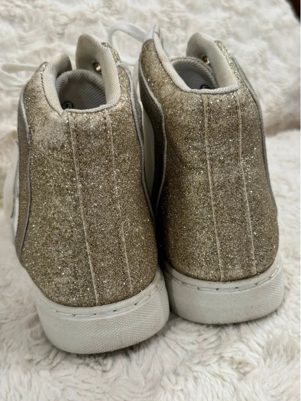 Women’s Boutique High-Tops, white and gold. Size 7
